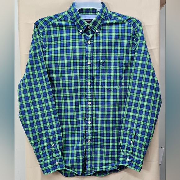 American Eagle Men’s Athletic Fit Plaid Button-Down Shirt – Size Large - Picture 3 of 10